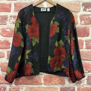 Vintage Chico's Jacket Women's M Multicolor Floral Silk Woven Basketweave Blazer